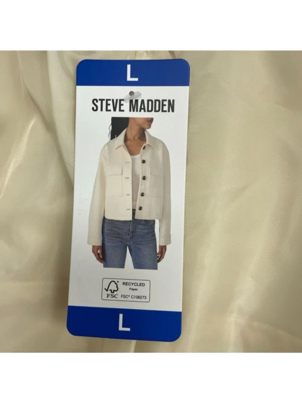 NWT Steve Madden Women's L Faux Suede Cream Button-Up Trucker Jacket  B0491
